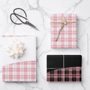 Rustic pink plaid tartan checkered wrapping paper sheets