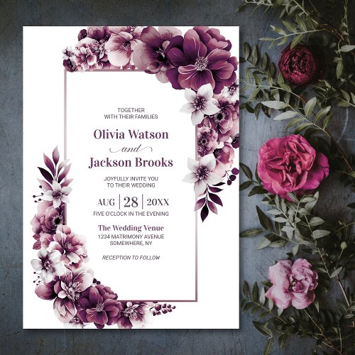 Rustic Pink Plum Floral Wedding Invitation