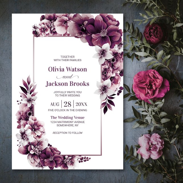 Rustic Pink Plum Floral Wedding Invitation (Creator Uploaded)