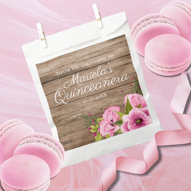 Rustic Pink Poppies Quinceañera Favor Bag (Creator Uploaded)