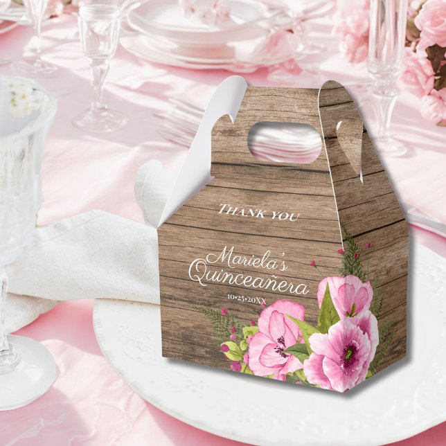 Rustic Pink Poppies Quinceañera Favor Boxes (Creator Uploaded)