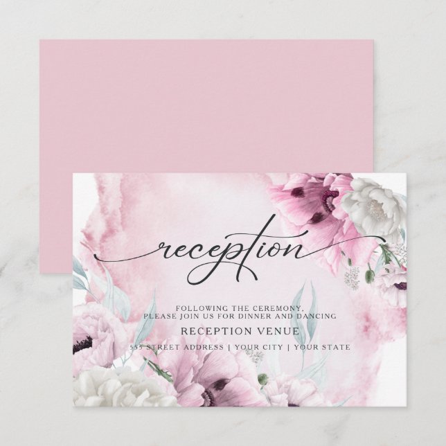 Rustic Pink Poppies Watercolor Reception Invitation (Front/Back)