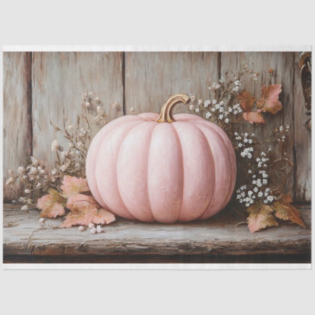 Rustic Pink Pumpkin Autumn Leaves Decoupage Tissue Paper (Front)