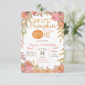Rustic Pink Pumpkin First Birthday Invitation (Standing Front)