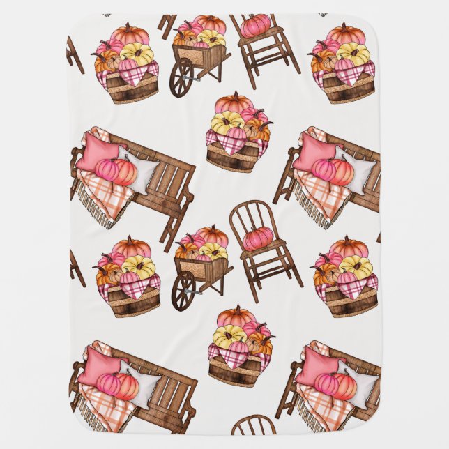 Rustic Pink Pumpkin Pattern Baby Blanket (Front)