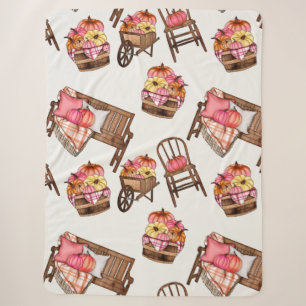 Rustic Pink Pumpkin Pattern Sherpa Blanket