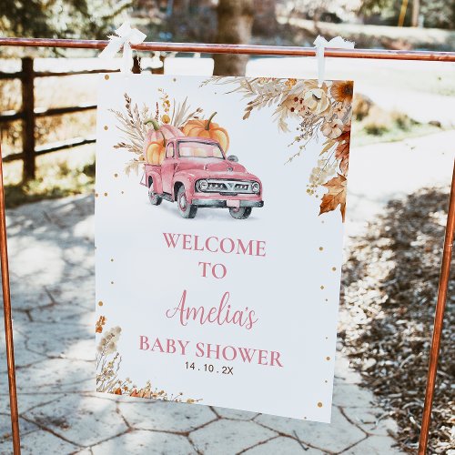 Rustic Pink Pumpkin Truck Baby Shower Welcome Sign