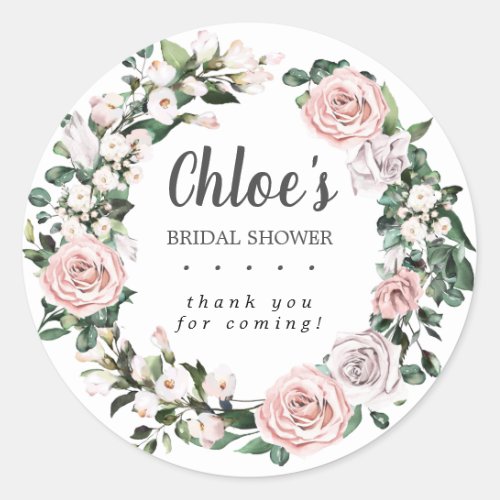 Rustic Pink Purple Floral Bridal Shower Thank You Classic Round Sticker