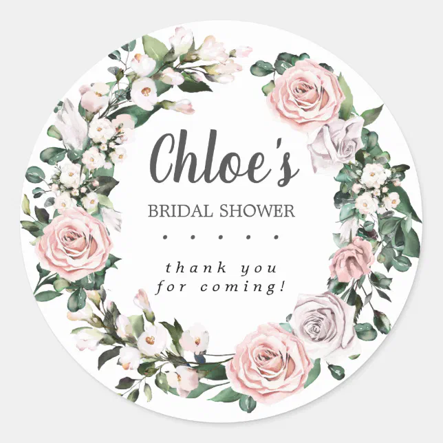 Rustic Pink Purple Floral Bridal Shower Thank You Classic Round Sticker ...