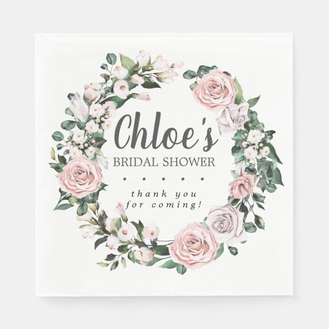 Rustic Pink Purple Floral Bridal Shower Thank You Napkins (Front)