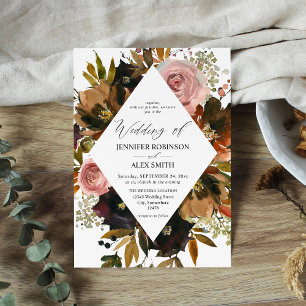 Rustic Pink, Purple & Gold Floral Wedding Invitation