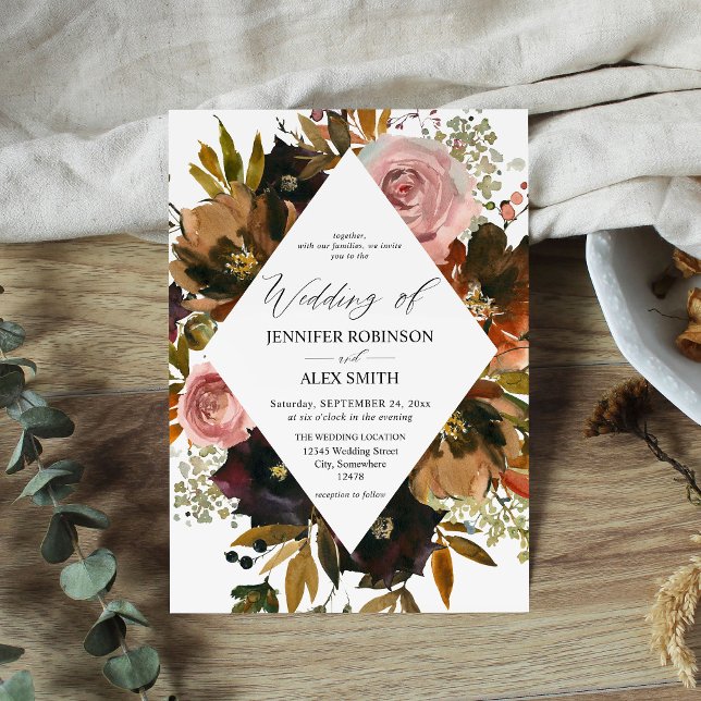 Rustic Pink, Purple & Gold Floral Wedding  Invitation (Creator Uploaded)