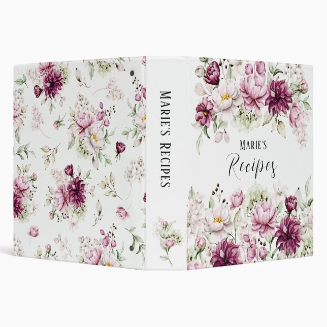 Rustic Pink  & Purple Peony Floral Name Recipe 3 Ring Binder (Background)