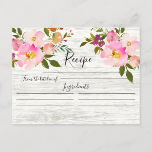 Rustic Pink & Purple Watercolor Floral Recipe Card