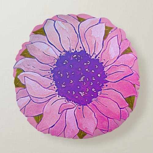 Rustic Pink Purple watercolor floral Round Pillow