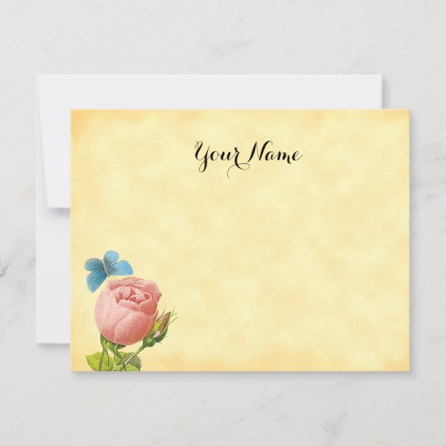 Rustic Pink Rose and Blue Moth Editable 