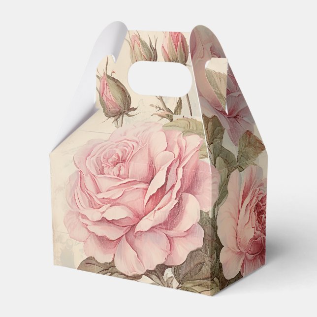Rustic Pink Rose Bouquet Favor Boxes (Front Side)