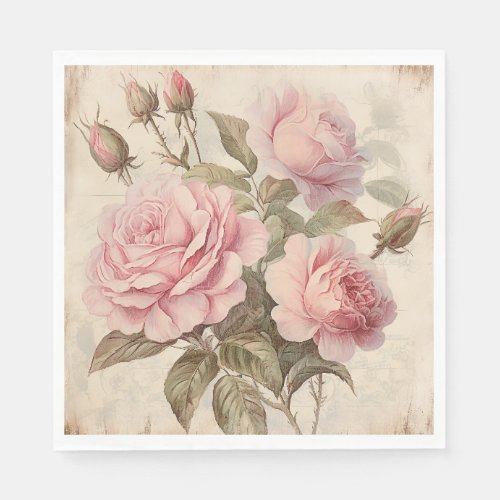 Rustic Pink Rose Bouquet Napkins