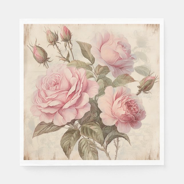 Rustic Pink Rose Bouquet Napkins (Front)