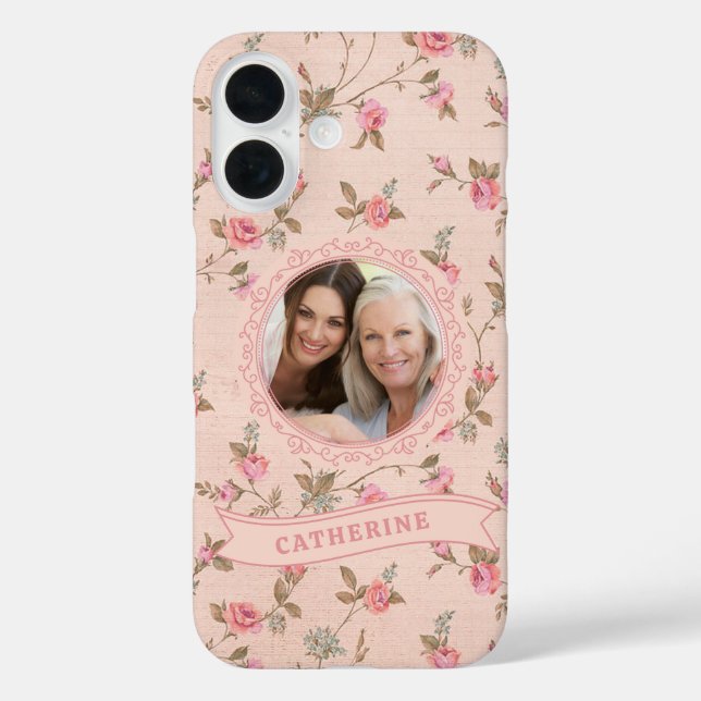 Rustic Pink Rose Custom iPhone 16 Case (Back)