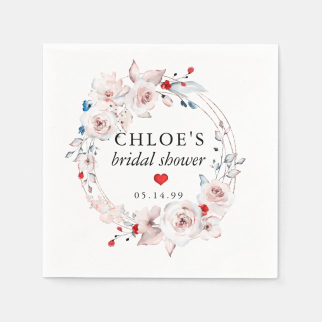 Rustic Pink Rose Floral Bridal Shower Napkins (Front)