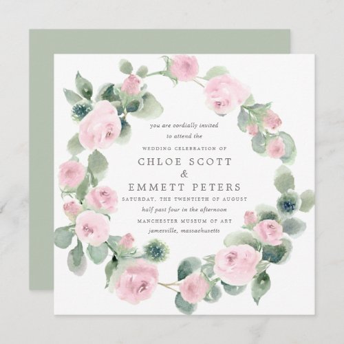 Rustic Pink Rose Floral Eucalyptus Wedding Invitation