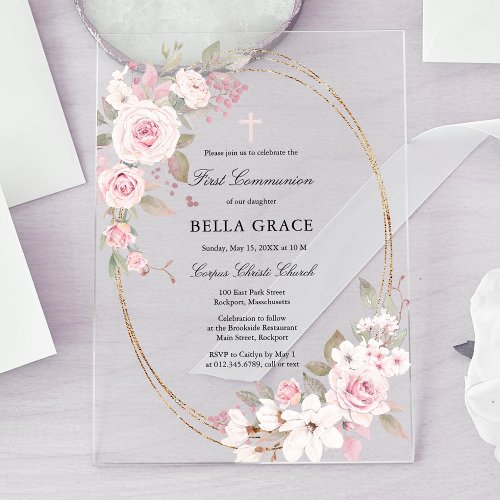 Rustic Pink Rose Floral First Holy Communion