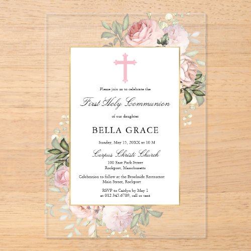 Rustic Pink Rose Floral First Holy Communion