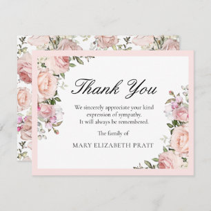 Rustic Pink Rose Floral Funeral Thank You Card
