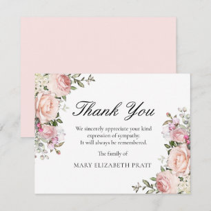 Rustic Pink Rose Floral Funeral Thank You Card