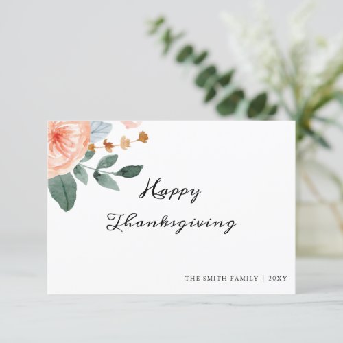 Rustic Pink Rose Floral Thanksgiving Greeting Card