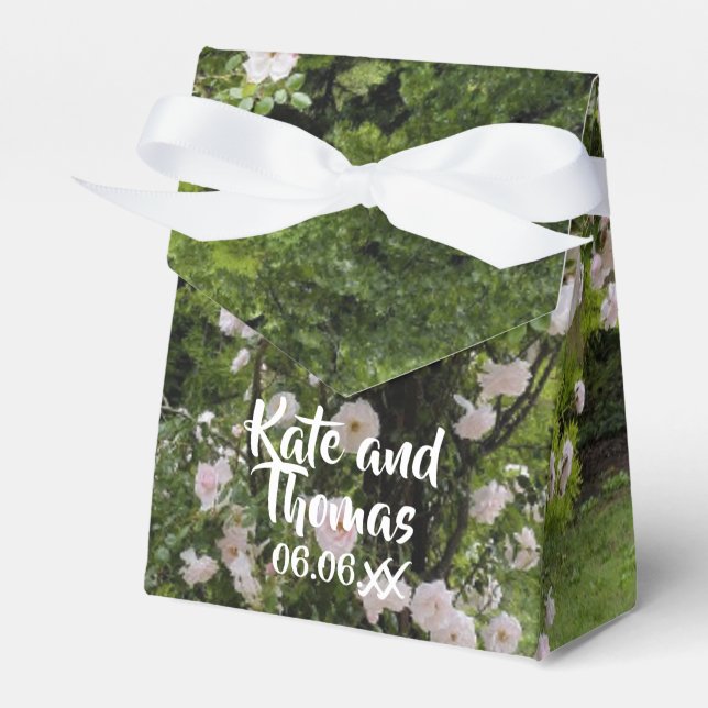 Rustic Pink Rose Floral Wedding Favor Box (Front Side)