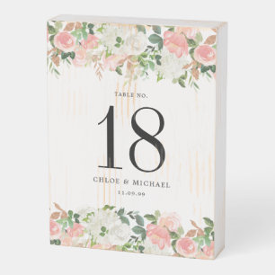 Rustic Pink Rose Floral Wedding Table Number Woode Wooden Box Sign