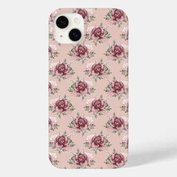 Rustic Pink Rose Gold Green Bohemian Floral Case-mate Iphone 14 Plus Case by kicksdesign at Zazzle