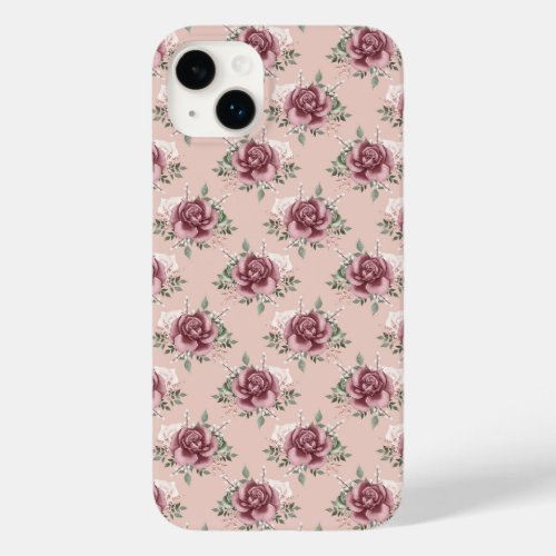 Rustic pink rose gold green bohemian floral Case_Mate iPhone 14 plus case
