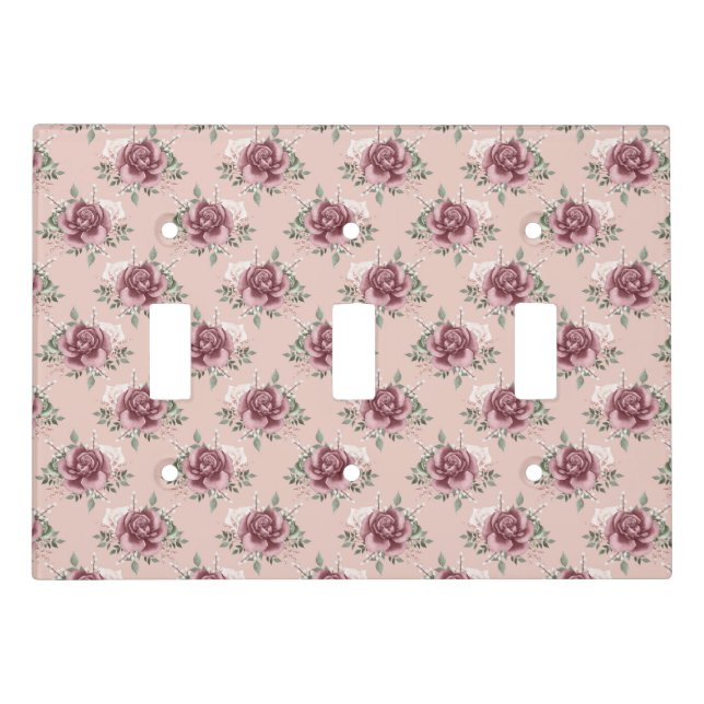 Rustic pink rose gold green bohemian floral light switch cover (Front)