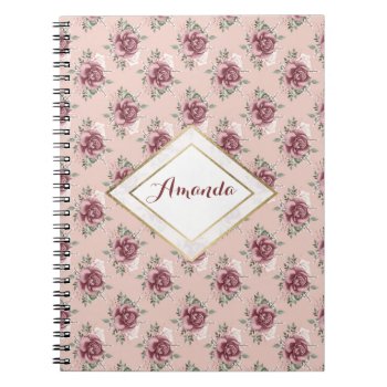 Rustic Pink Rose Gold Green Bohemian Floral Notebook by kicksdesign at Zazzle