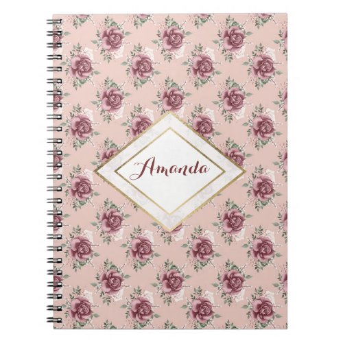 Rustic pink rose gold green bohemian floral notebook