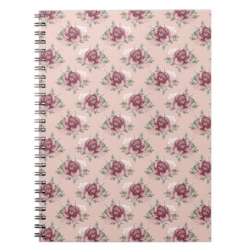Rustic pink rose gold green bohemian floral notebook