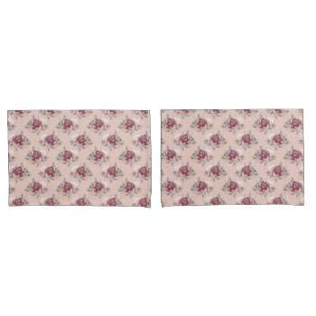 Rustic Pink Rose Gold Green Bohemian Floral Pillow Case by kicksdesign at Zazzle