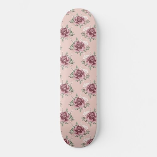 Rustic pink rose gold green bohemian floral skateboard