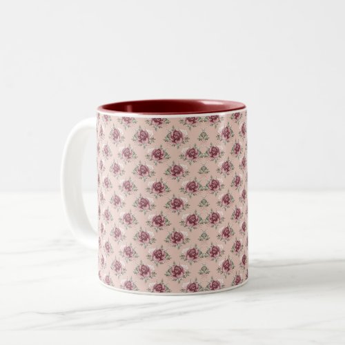 Rustic pink rose gold green bohemian floral Two_Tone coffee mug