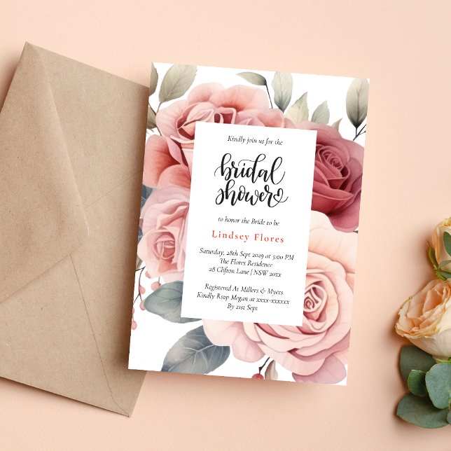 Rustic Pink Rose Greenery Leaves Bridal Shower  Invitation (Creator Uploaded)