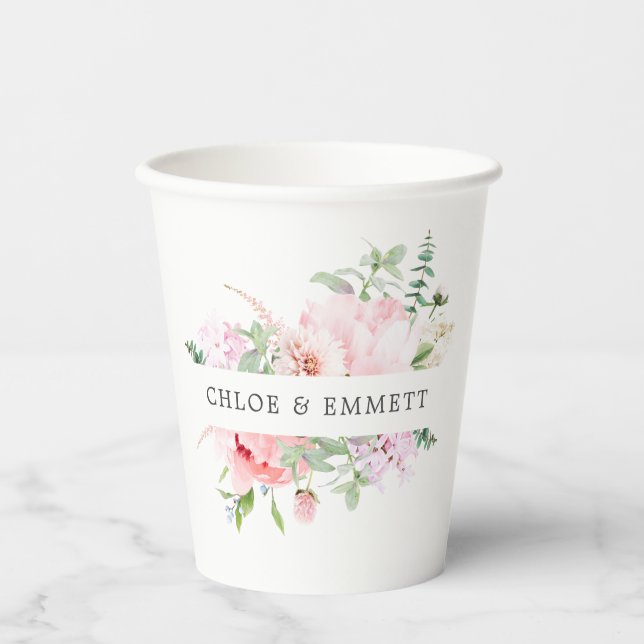 Rustic Pink Rose Personalized Wedding Paper Cups (Front)
