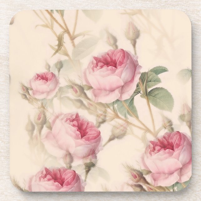 Rustic Pink Roses Beverage Coaster (Front)