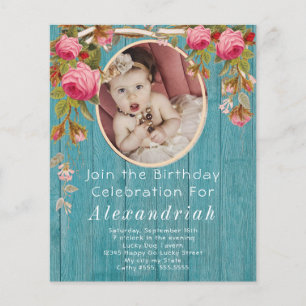 Rustic Pink Roses Blue Barn Wood Birthday