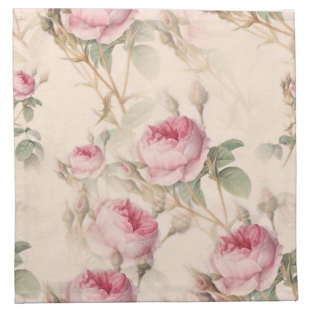 Rustic Pink Roses Cloth Napkin (Front)