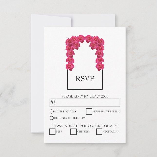 Rustic Pink Roses Meal Options Wedding RSVP Cards (Front)