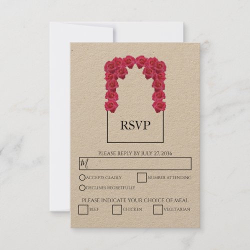 Rustic Pink Roses Meal Options Wedding RSVP Cards