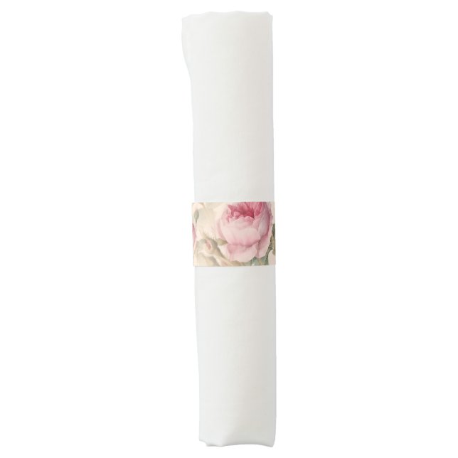 Rustic Pink Roses Napkin Bands (Front)